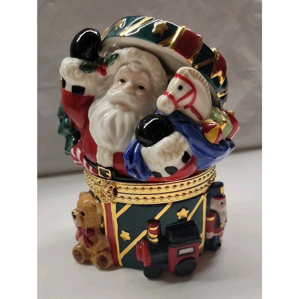 Large Traditions Christmas Hinged TRINKET BOX Santa Claus and Toys